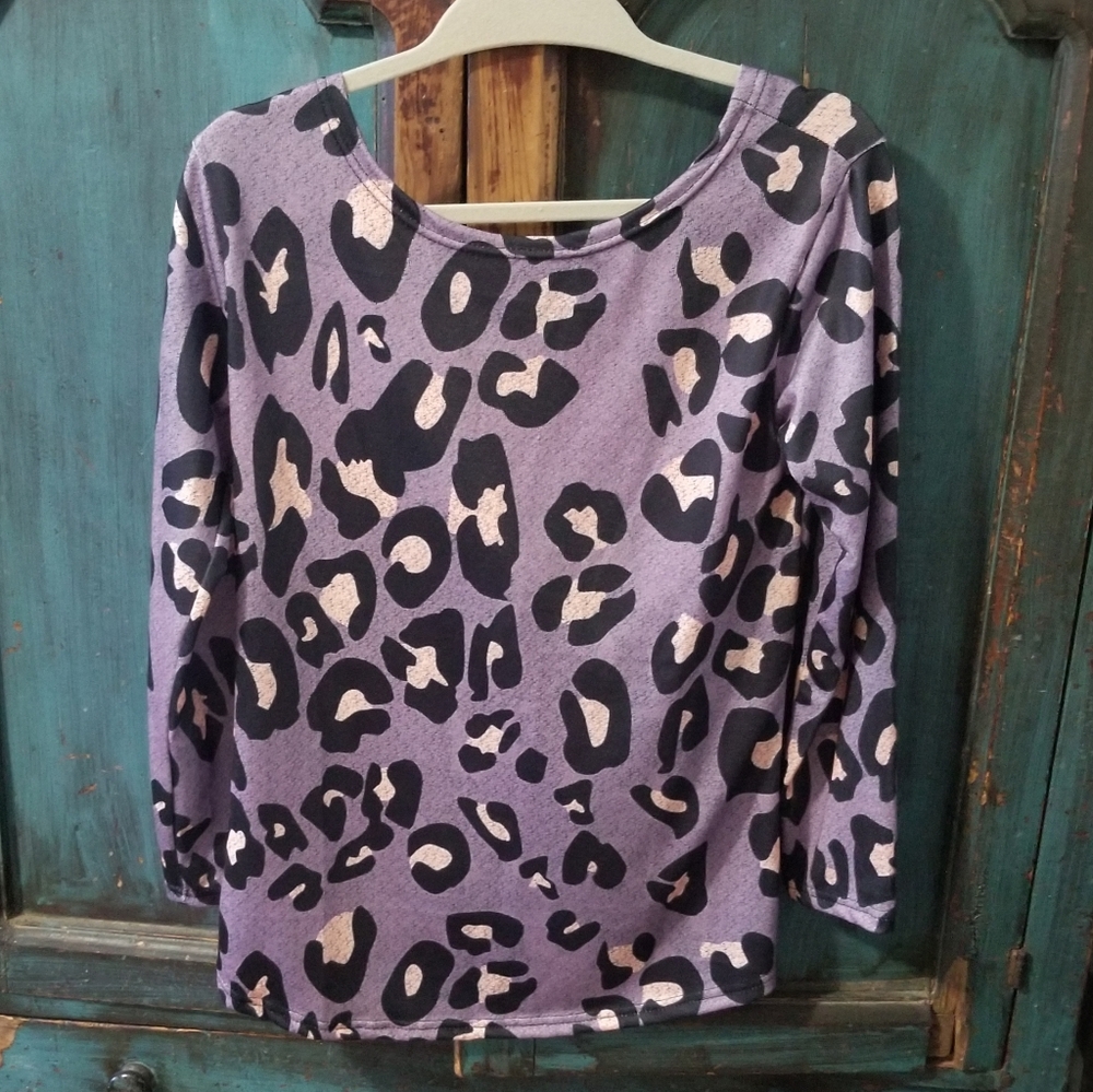 Purple leopard twisted open back top  sz m - Picture 2 of 5